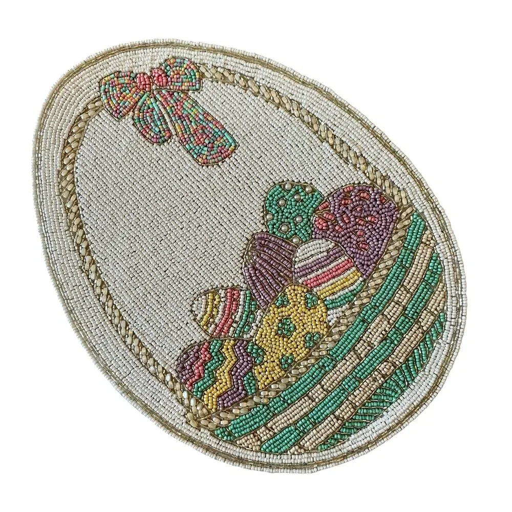 Tahari Home Easter Egg Basket Beaded Placemat 15in Spring Pastel New